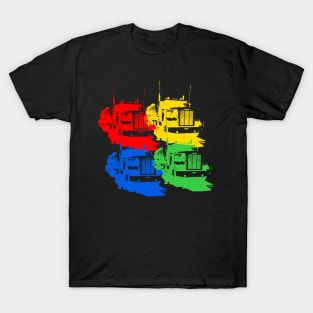 Freightliner classic 1980s big rig truck monoblock red, yellow, blue, green T-Shirt